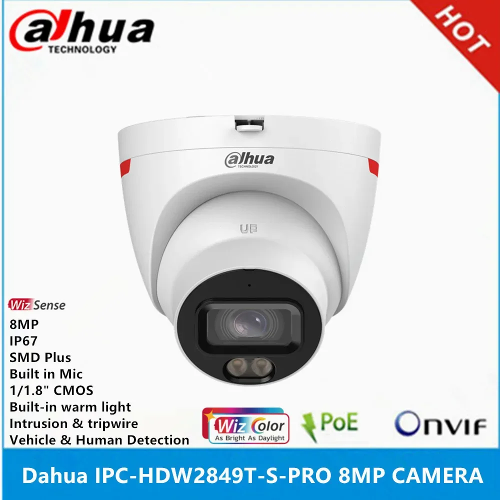 Dahua IPC-HDW2849T-S-PRO 1/1.8" CMOS 8MP Built-in MIC IP67 24 hours full color POE SMD Plus Eyeball WizSense ip Camera — image 1