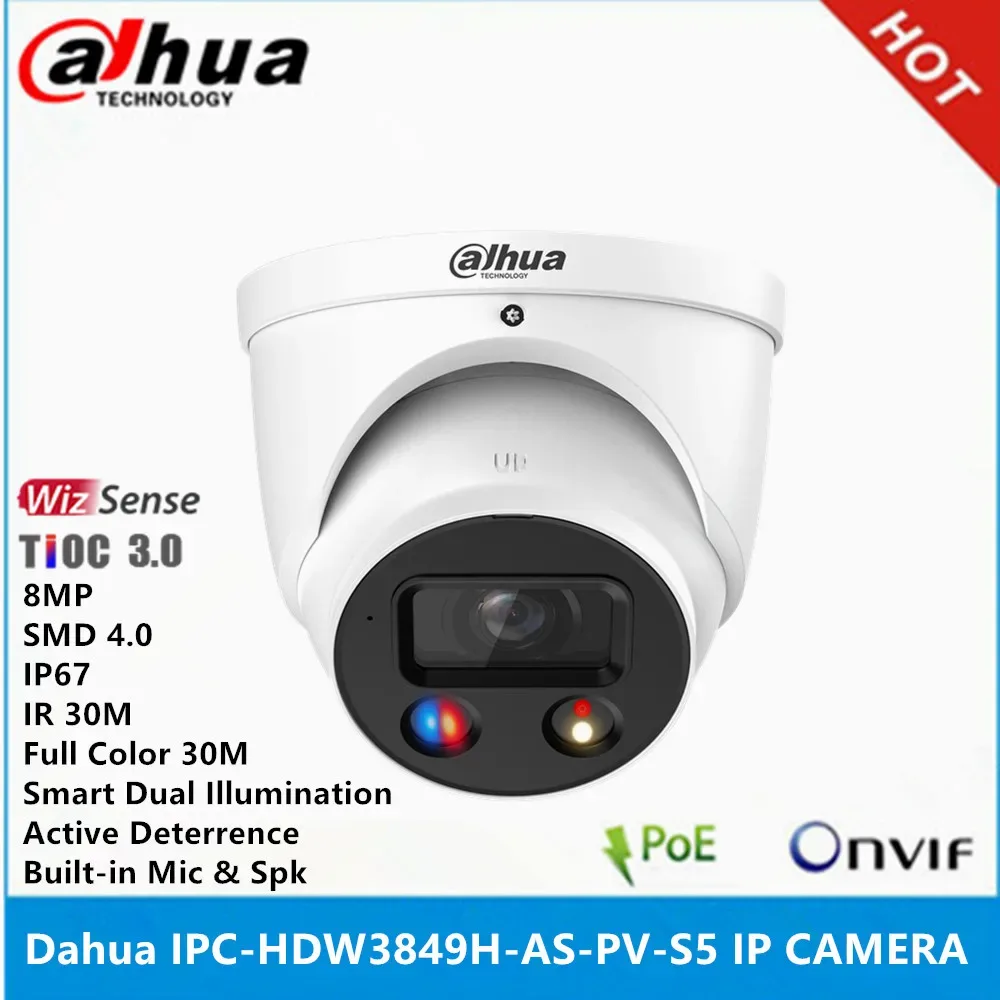 Dahua IPC-HDW3849H-AS-PV-S5 8MP POE Built-in Mic & SPK Smart Dual Illumination Active Deterrence TIOC WizSense IP Camera — image 1