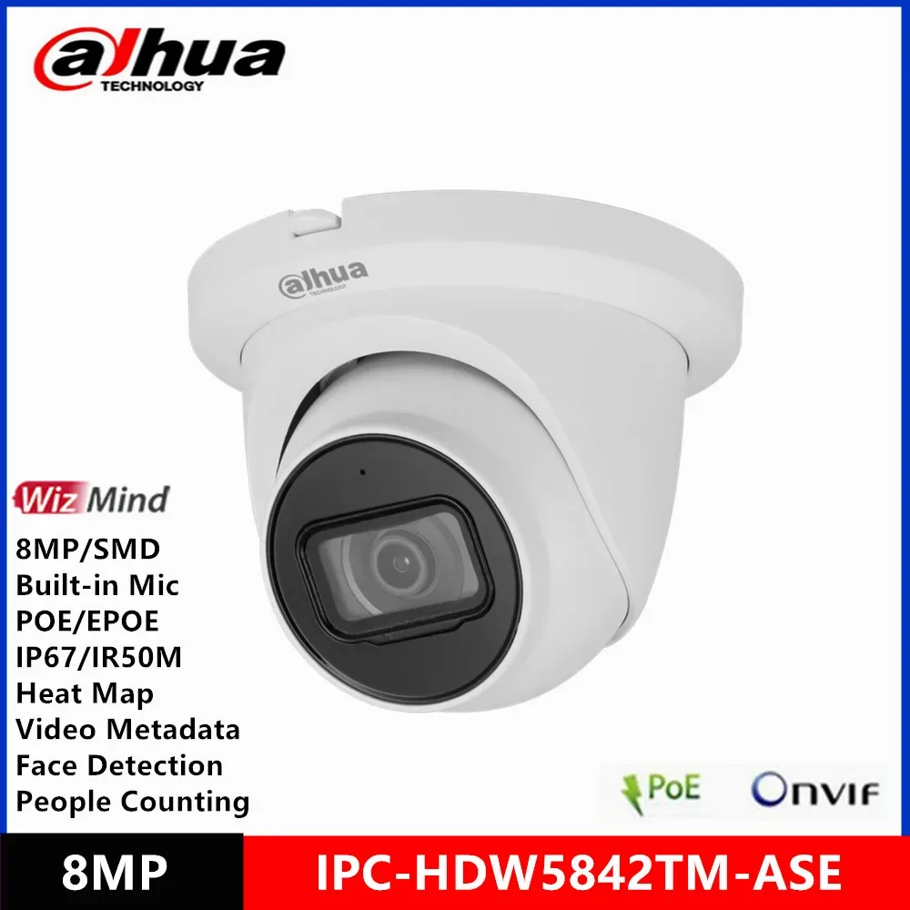 Dahua IPC-HDW5842TM-ASE-S3 8MP Built-in MIC IP67 IR50M POE ePoe SMD 3.0 Face detection people counting WizMind IP camera — image 1