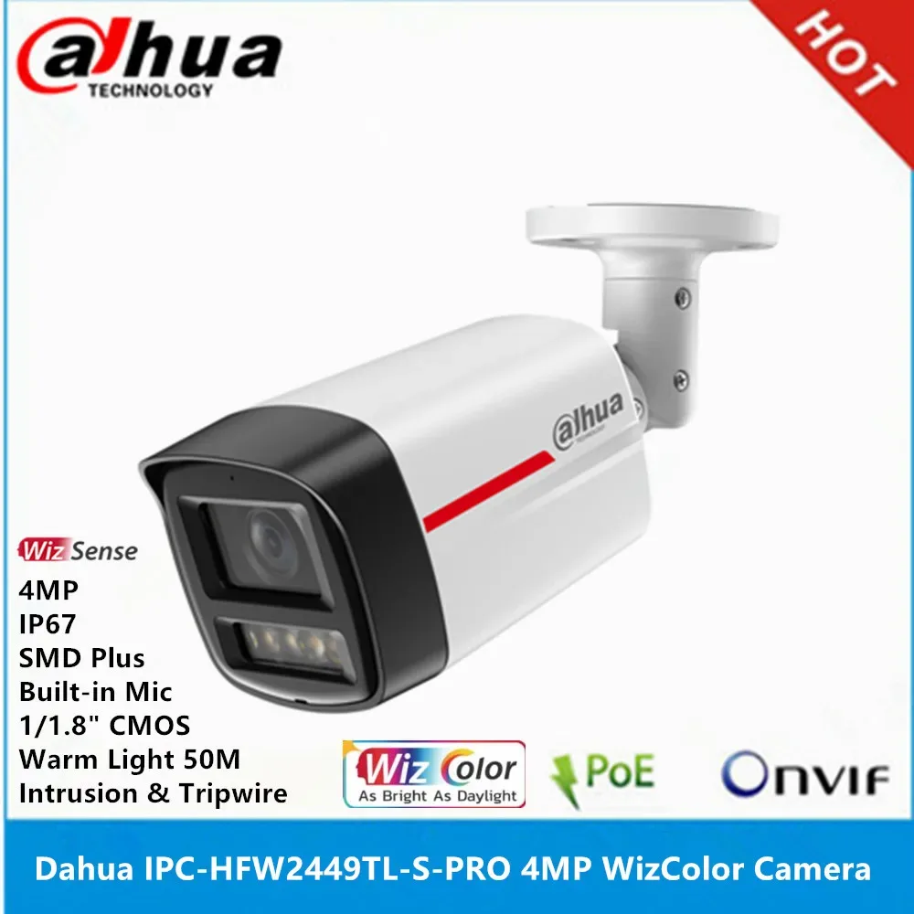 Dahua IPC-HFW2449TL-S-PRO 1/1.8" CMOS 4MP Built-in MIC IP67 24 hours full color POE SMD Plus Bullet WizSense ip Camera — image 1