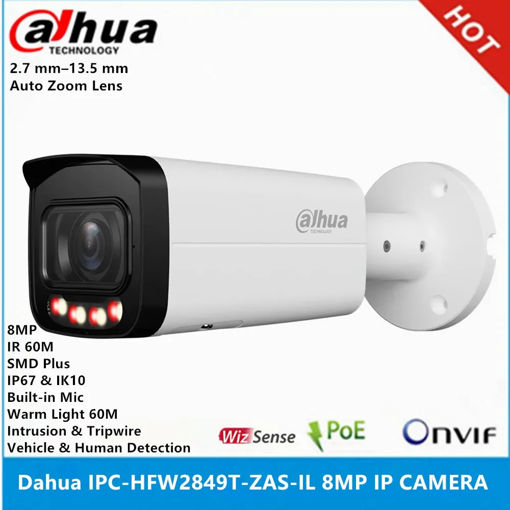 Dahua IPC-HFW2849T-ZAS-IL 8MP 2.7 mm–13.5 mm auto zoom lens POE Smart Dual Light built-in Mic IP67 IK10 SMD WizSense IP Camera — image 1