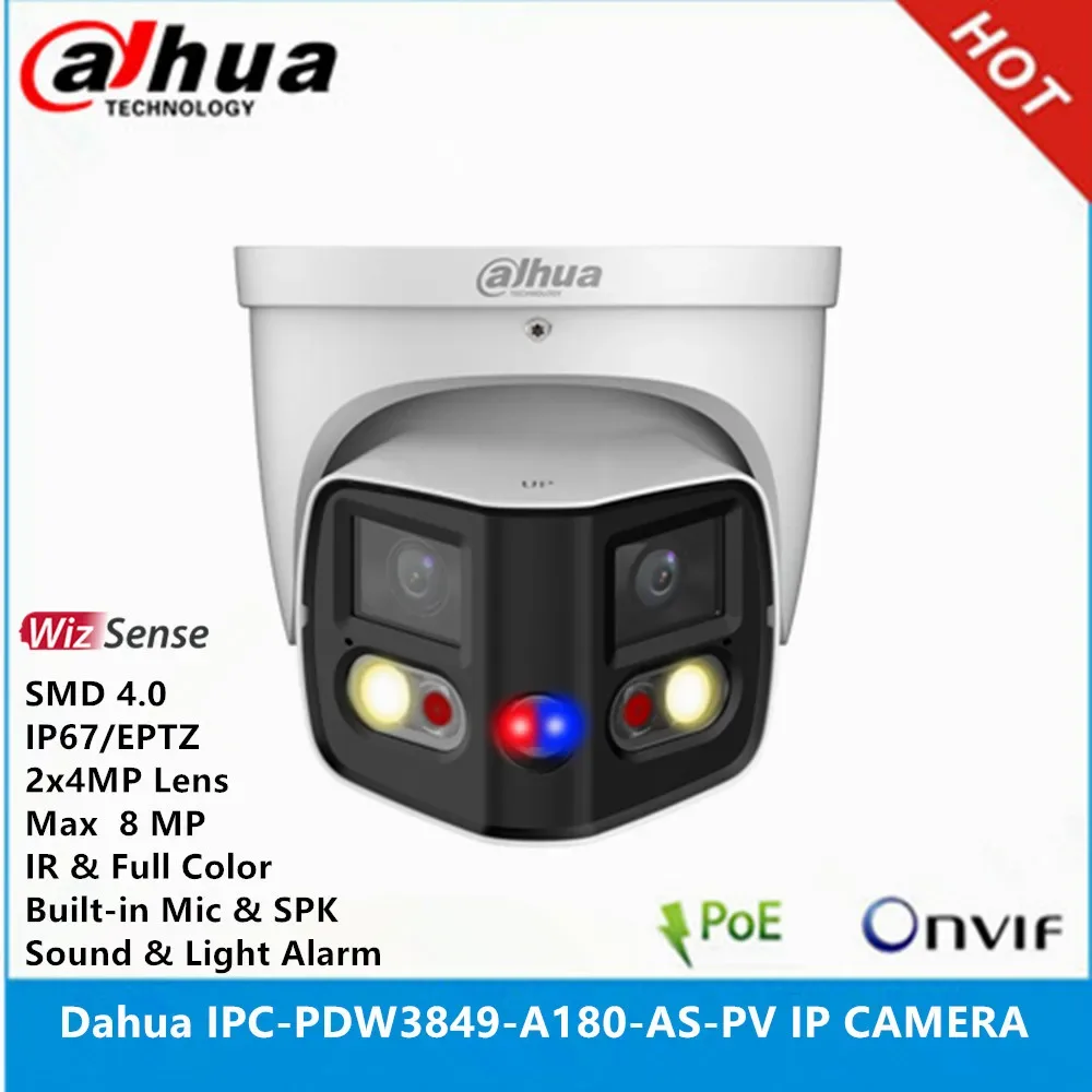 Dahua IPC-PDW3849-A180-AS-PV 2x4MP Lens max 8MP POE EPTZ SMD Built-in Mic & SPK TiOC IR & Full color IP67 WizSense AI IP Camera — image 1